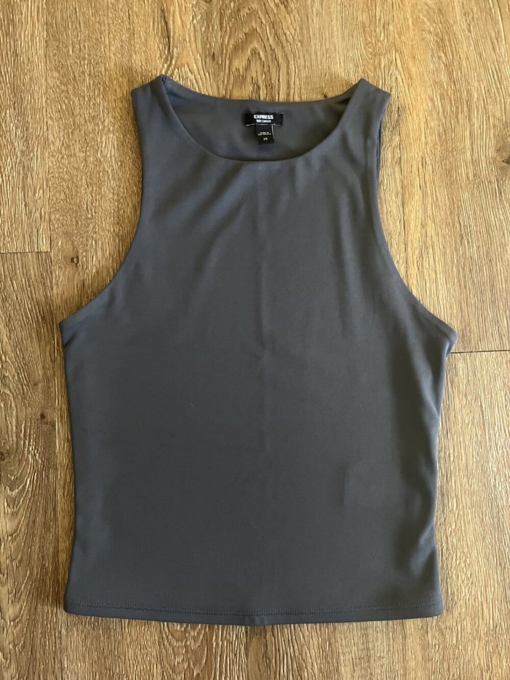 Express Body Contour High Compression High Neck Cropped Tank in Grey